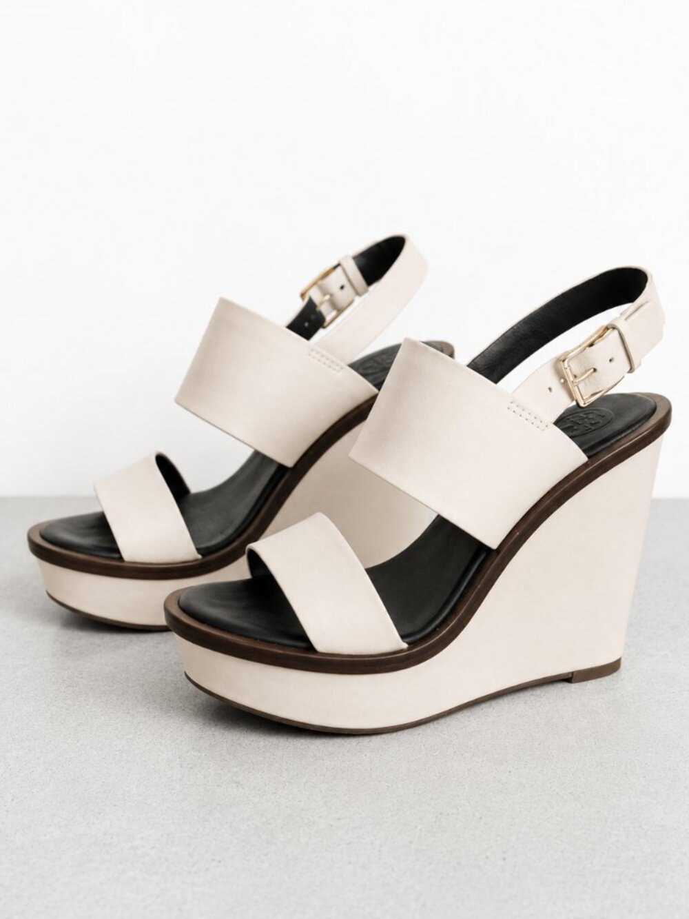 TORY BURCH Lexington Cream Ivory Leather Platform Wedge Slingback Sandals Sz 7